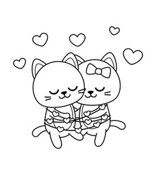 Coloring Page Hugging Couple Of Kittens Black