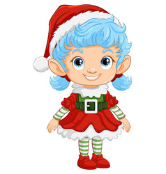 Cartoon Elf With Blue Hair In Holiday Costume