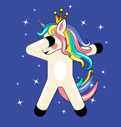 Dabbing Cute Unicorn With Stars On Blue