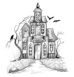 Hand Drawn Haunted Halloween House Sketch Design