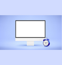 Modern Computer With Blank Screen And Blue Clock