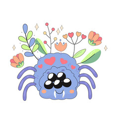 Cute Purple Spider With Flowers Concept Cartoon