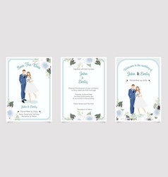 Beautiful Flat Style Young Wedding Couple On Blue