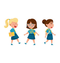 Cute Kids In Blue School Uniform Set Schoolgirls