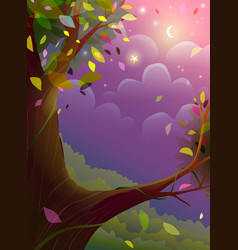 Purple Autumn Or Summer Night Landscape Scenery