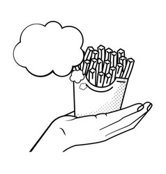 Hand Holding French Fries Black And White