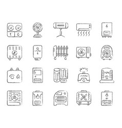 Hvac Charcoal Draw Line Icons Set