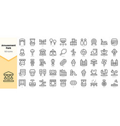 Set Of Amusement Park Icons Simple Line Art Style