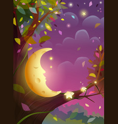 Purple And Golden Dreamy Scenery And Sleeping Moon