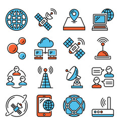 Wireless Communications And Satellite Icons Set On