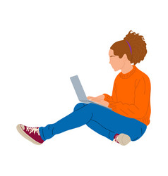 Young Woman Sitting On The Floor With Laptop