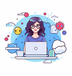 Freelance Woman Working On Laptop Flat Style