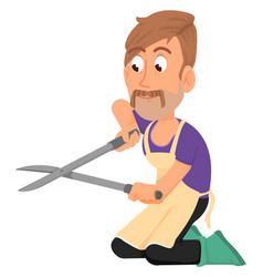 Man Cutting With Gardener Scissors Cartoon Farmer