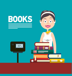 Woman Selling Books In Bookstore Or Library