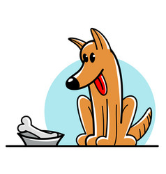 Funny Cartoon Dog Sitting Near His Bowl Satiated