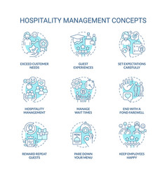 Hospitality Management Turquoise Concept Icons Set