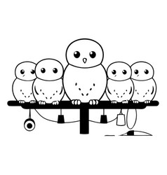 Owl Family Sitting On The Seesaw In Flat Style