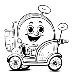 Black And White Cartoon Of A Golf Car