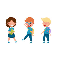 Cute Kids In Blue School Uniform Set Cheerful