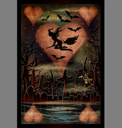 Happy Halloween Poker Hearts Card Cemetery Witch