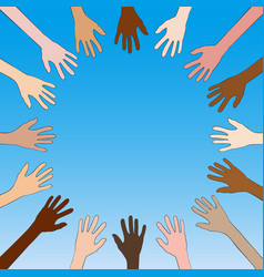 Many Hands Different Skin Tone Are Raised Up