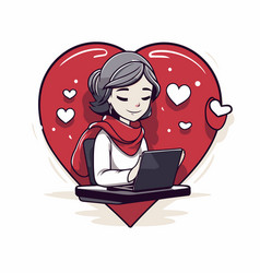 A Woman Using Laptop Computer With Hearts