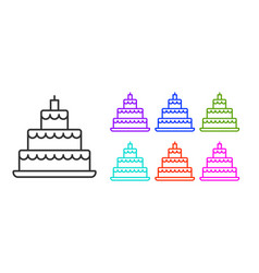 Black Line Wedding Cake Icon Isolated On White