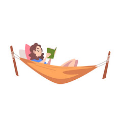 Young Female Lying In Hammock And Reading Book