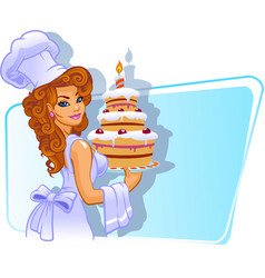 Beautiful Young Woman Holding A Delicious Cake