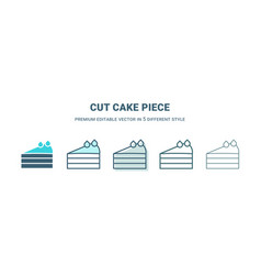 Cut Cake Piece Icon In 5 Different Style Outline