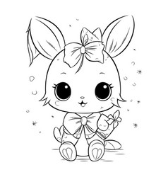 Cute Little Bunny With Bow For Coloring Book