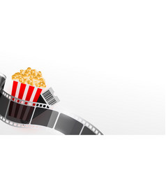 Realistic Film Strip With Popcorn And Movie Ticket