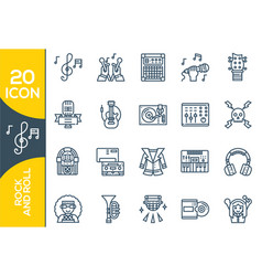 Rock And Roll Line Icon Set Included The Icons