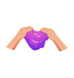 Hands Holding Bright Purple Slime Sticky Toy Flat