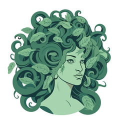 Curly Hair Woman Green Leaf Design