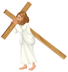 Jesus Carrying The Wooden Cross A Cartoon