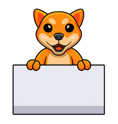 Cute Shiba Inu Dog Cartoon Holding Blank Sign