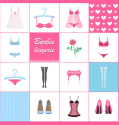 Women Lingerie Clipart Cartoon Flat Style