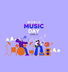 Music Day Banner People Musical Band Cartoon