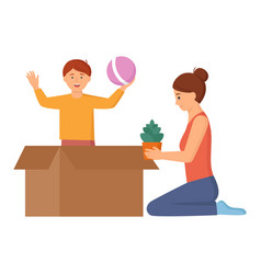 Family Moving To New House Mother With Son Put