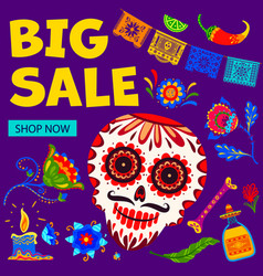 Day Of The Dead Skull And Flowers Big Sale Banner