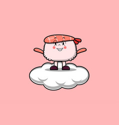 Cute Cartoon Sushi Shrimp Character Stand In Cloud