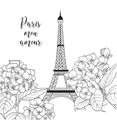 Eiffel Tower Icon With Spring Blooming Flowers