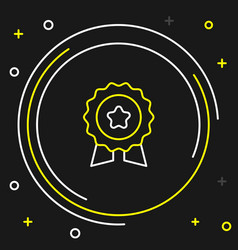 Line Medal With Star Icon Isolated On Black