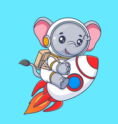 Cute Elephant Astronaut Riding Rocket In Space