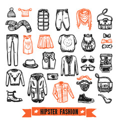 Fashion Clothes Hipster Doodle Icons Set