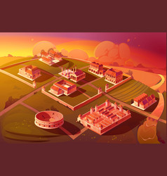 Rome Isometric Sunset Landscape Antique Building