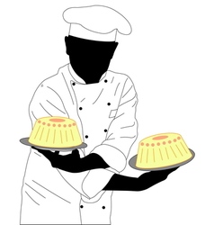 Confectioner Holding Two Cakes