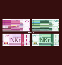 Game Set Of Banknotes 25 50 Crowns Norway