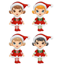 Four Cartoon Elves In Festive Christmas Attire